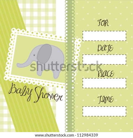 baby shower card with animal, green card. vector illustration