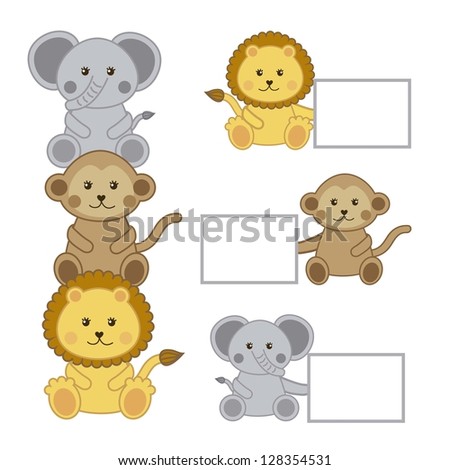 baby animals with announcements isolated . vector illustration