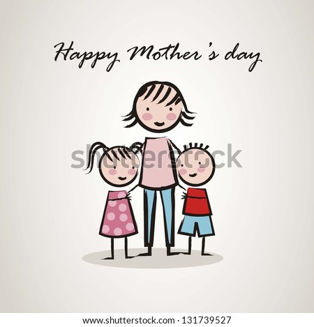 Happy Mothers Day Card With Cartoons. Vector Illustration - 131739527