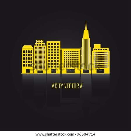 yellow city with shadow over black background. vector illustration