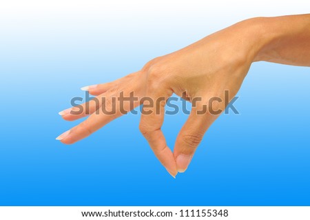 Beautiful woman hands with french manicure isolated on white background.