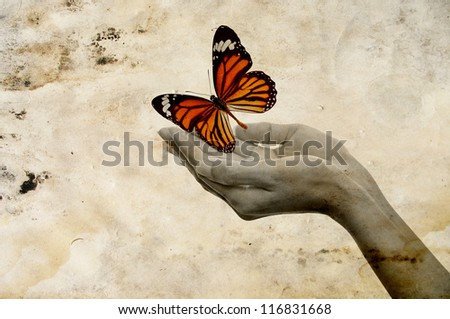 Hands releasing a Monarch butterfly