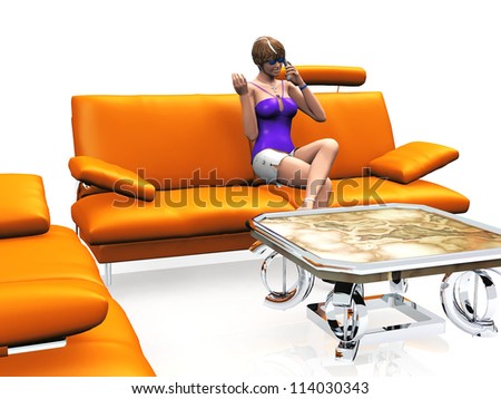 woman  calling on her couch