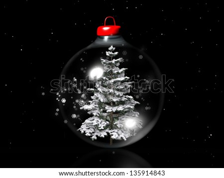 snowy  tree in a Christmas ball