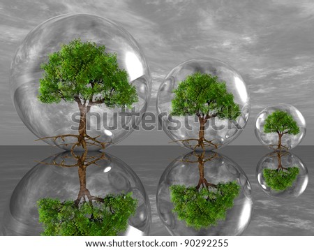 the green trees in bubbles