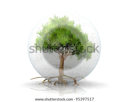 a green tree in a bubble
