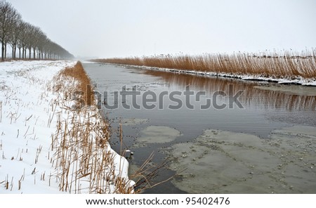 Canal through a Dutch landscape in winter