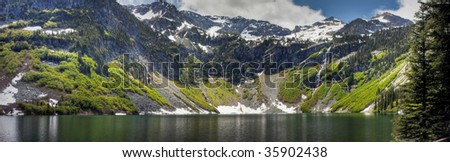 Rainy Lake and waterfalls in the North Cascades
