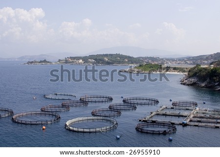 Fish farm in a sea bay in Greece