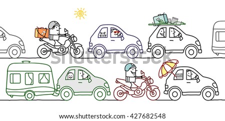 cartoon people in a summer traffic jam