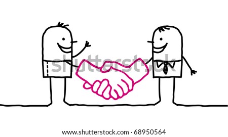 stock vector : hand drawn cartoon characters - men handshaking