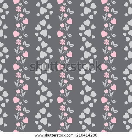 Elegant seamless pattern with abstract roses and hearts