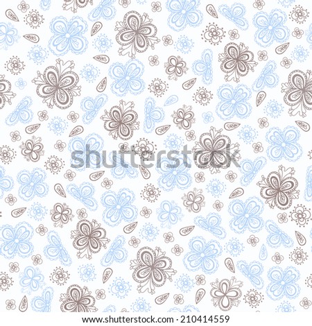 Elegant seamless pattern with abstract flowers and paisley