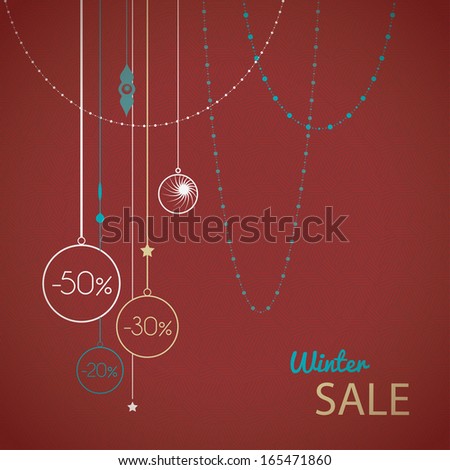 Winter Sale Red Illustration with Balls and Snowflakes