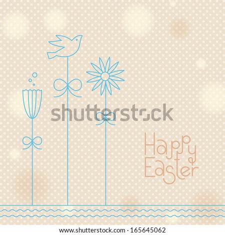 Soft Easter Illustration with Cute Flowers and Bird