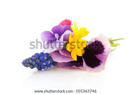 Childish bouquet garden flowers isolated over white background