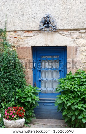 closed blue French door