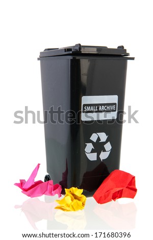 black trash container for paper documents for recycling