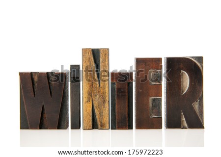 Winter in vintage print letters isolated over white background
