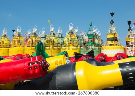 Colorful buoys for navigation in the sea