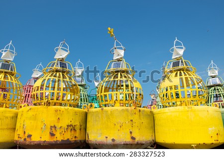 Colorful buoys for navigation in the sea