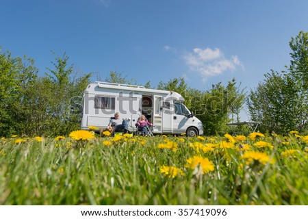 Couple traveling by mobil home