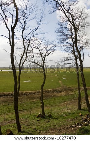 Dutch flat landscape with farmland and water
