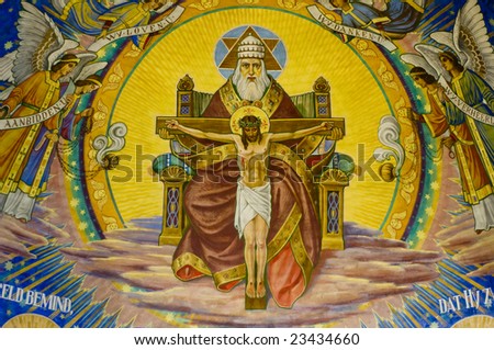 Religion fresco from God with Jesus