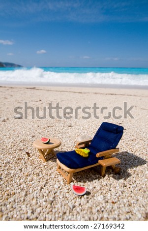 Miniature furniture for sun tanning at the beach