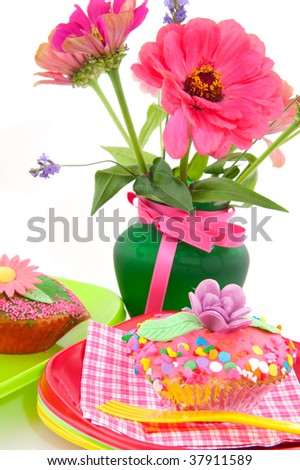 Fancy Birthday Cakes on Birthday With Fancy Cake Presents Flowers And Balloon Stock Photo