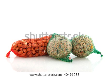 Winter food peanuts and fat balls for birds