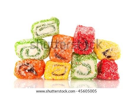 Tasteful sweet Turkish delight candy isolated over white