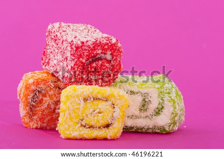 Tasteful sweet Turkish delight candy isolated over white