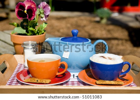 Coffee and tea drinks on terrace outdoor