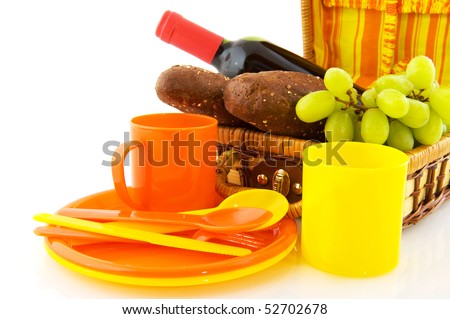 picnic set in yellow and orange isolated over white