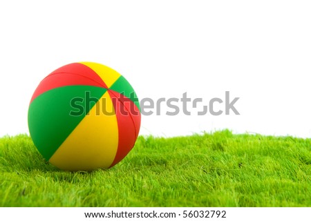 Colorful toy ball in the green grass