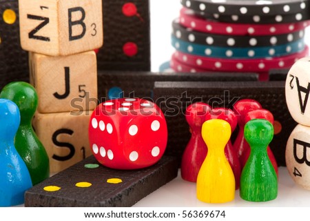 All attributes to play board games isolated over white