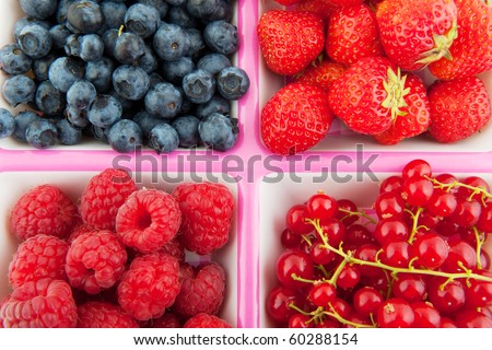 assortment fresh soft fruit in divided bowl