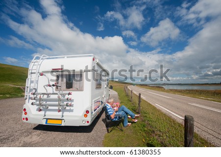Resting by the mobil home while travelling around