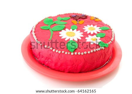 cakes with flowers and butterflies. stock photo : Pink birthday cake with flowers and utterflies