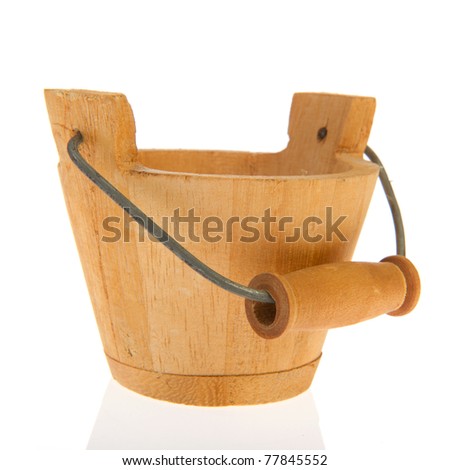 Empty wooden bucket isolated over white background