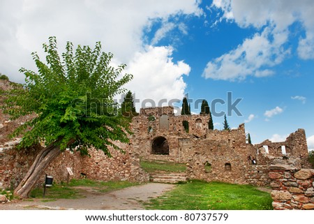 Landscape with ruins in the Greek Mystras village