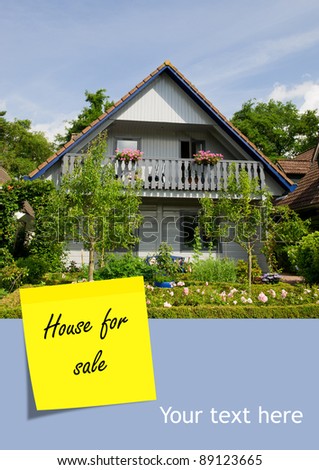 Free standing house is for sale with post it note