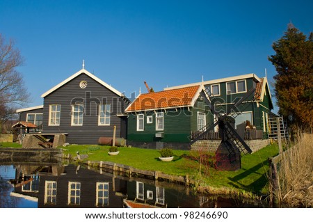 Typical Dutch water pumping station on island the Woude