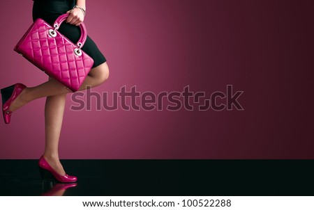 Woman sexy legs with handbag. Shopping and business