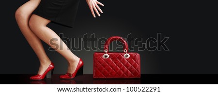 fashionable woman with a red bag, fashion photo