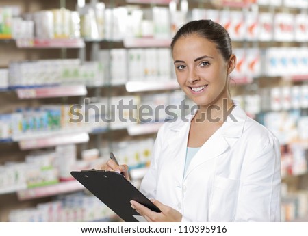 Environmental Portrait of a medical personnel, or doctor in pharmacy