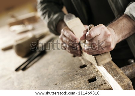 Hands Of A Carpenter Planed Wood, Workplace