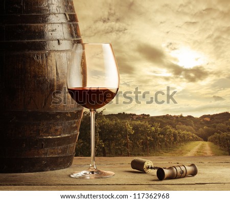 Wine Glass On Vineyard Background