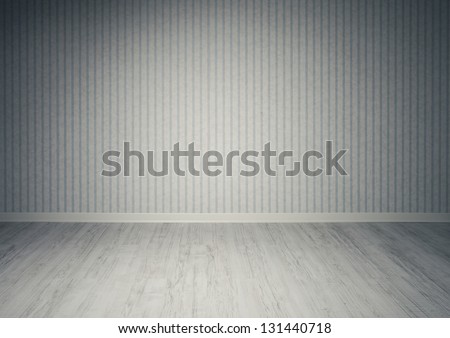 Empty room with wooden flor and vintage wallpaper